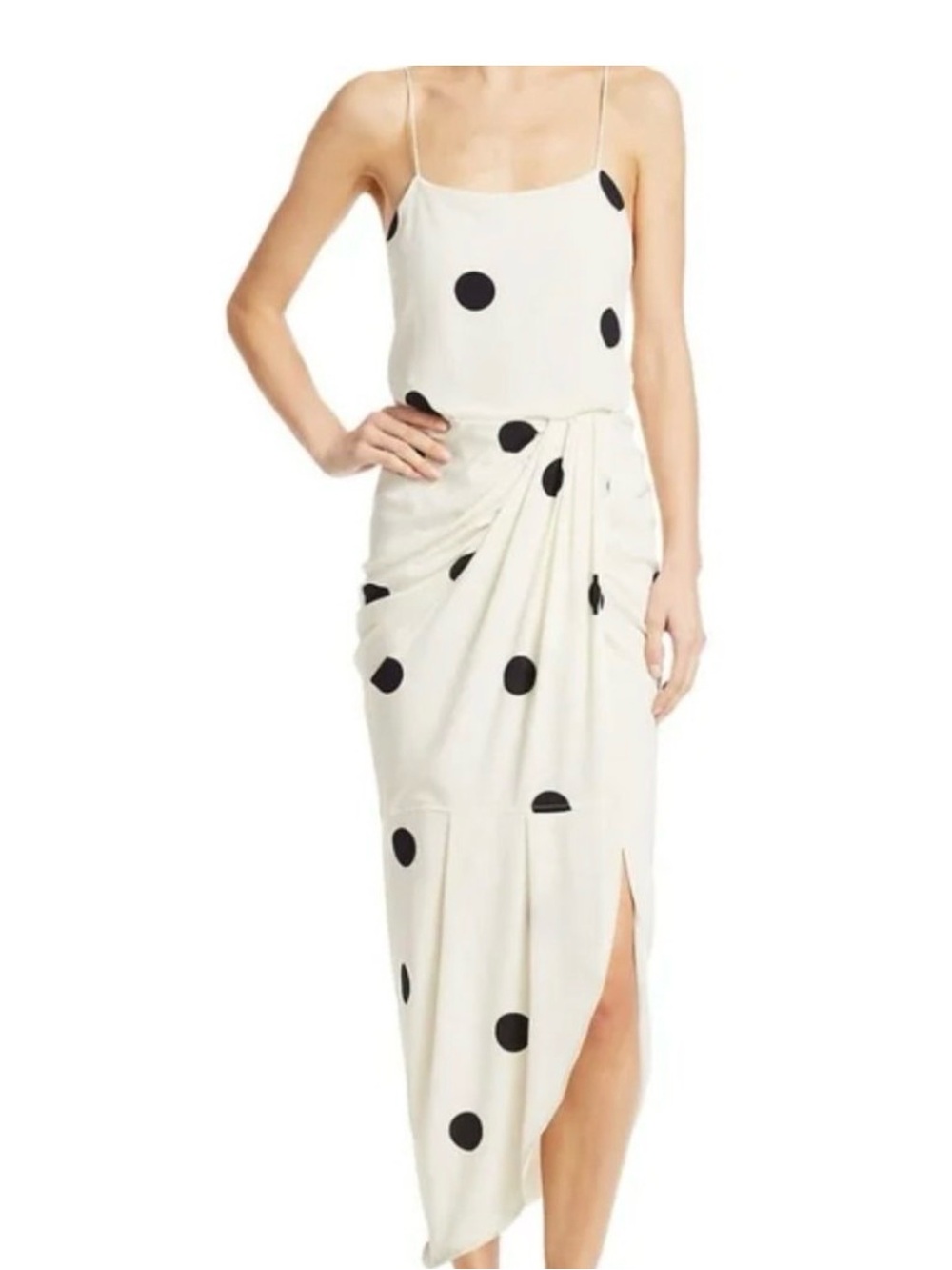 Derek Lam Polka Dot Twist-Front Spaghetti Strap Maxi Dress